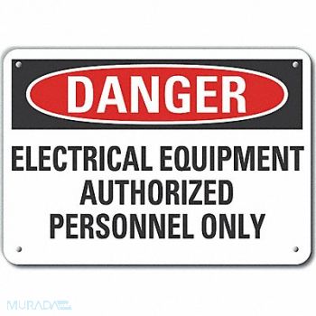 LYLE Elec Equipment Danger Sign 10x14in Plstc, 64RT30