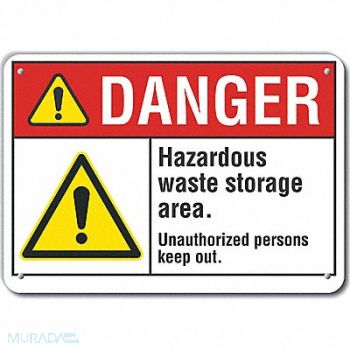 LYLE Hazardous Waste Danger Sign 10x14in Alum, 62TH91