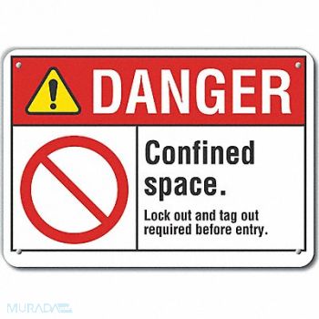 LYLE Confined Space Danger Sign 7x10in Plastc, 64RG76