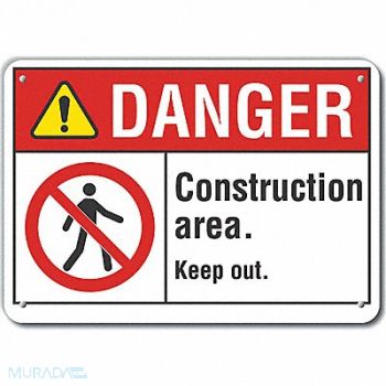 LYLE Construct Area Danger Sign 7x10in Plastc, 64RH07