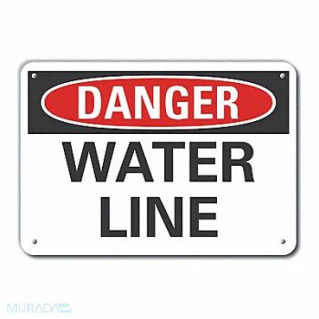 LYLE Water Line Danger Sign 10inx14in Plastic, 64RL01