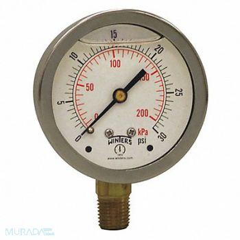 WINTERS Qual Ss/Br Gauge 2.5 1/4Lm 0-30 psi/Kpa, 65MG54
