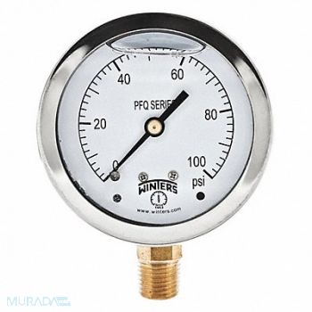 WINTERS Qual Ss/Br Gauge 2.5 1/4Lm 0-100Psi, 65MG59