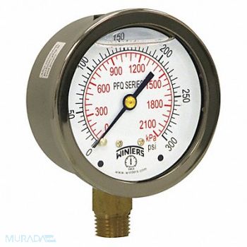 WINTERS Qual Ss/Br Gauge 2.5 1/4Lm 0-300Psi/Kpa, 65MG64