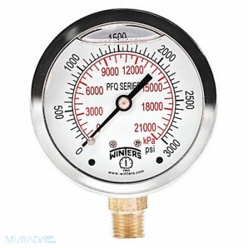 WINTERS Qual Ss/Br Gauge 2.5 1/4Lm 3000Psi/Kpa, 65MG70