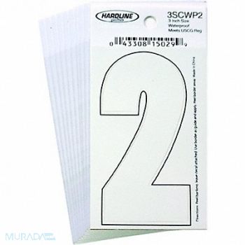 HARDLINE PRODUCTS Number 2 Decal 3 White Vinyl PK10, 65RL20