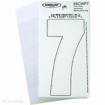 HARDLINE PRODUCTS Number 7 Decal 3 White Vinyl PK10, 65RL25