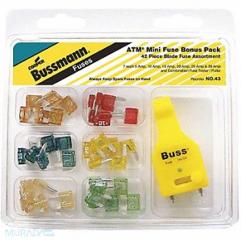 BUSSMANN Automotive Blade Fuse Kit 42 ATM Series, 6AYL7