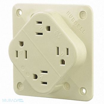 HUBBELL Receptacle Ivory 15 A 2P3W Back 1PK, 6C562