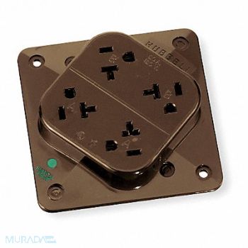 HUBBELL Receptacle Brown 20 A 2P3W Back 1PK, 6C566