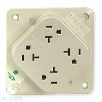 HUBBELL Receptacle Ivory 20 A 2P3W Back 1PK, 6C567