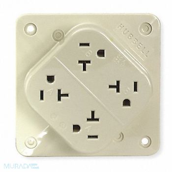 HUBBELL Receptacle Ivory 20 A 2P3W Back 1PK, 6C568