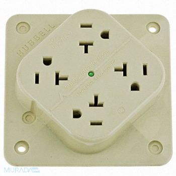 HUBBELL Receptacle Ivory 20 A 2P3W Back 1PK, 6C569