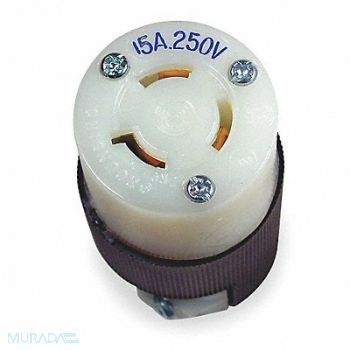 HUBBELL LckCon Strt 15 A Black White Nyl L6-15R, 6C579