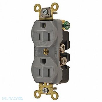 HUBBELL Receptacle Gray 15 A 2P3W Back Side 1PK, 6C597