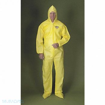 LAKELAND Hooded Coverall w/Attached Boot Yellow M, 6EHJ6