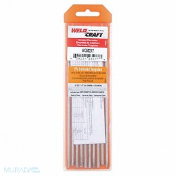 MILLER ELECTRIC WELDCRAFT Gray Tungsten Electrode PK10, 6ETP9