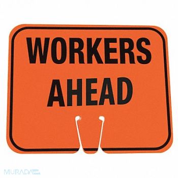 GRAINGER APPROVED Traffic Cone Sign Org/Blk Workers Ahead, 6FGL5