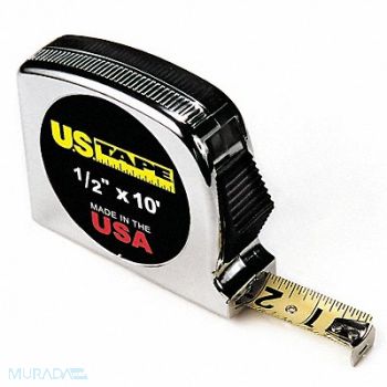 US TAPE Tape Measure 1/2 In x 10 ft Chrome Ft/In, 6FYA8