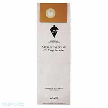 TOUGH GUY Vacuum Bag Paper 2-Ply Reusable PK10, 6GAN7