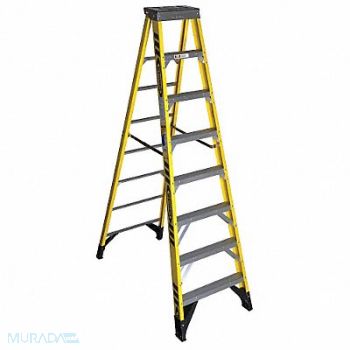 WERNER Stepladder Fiberglass 8 ft H 375 lb Cap, 6JJ83