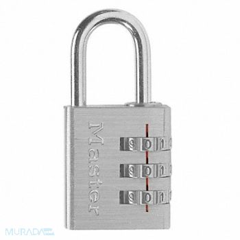 MASTER LOCK Luggage Padlock 1 1/2in Rectangle Silver, 6MCR3