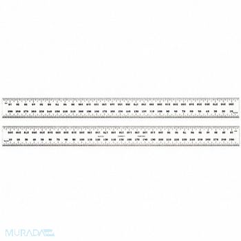 STARRETT Steel Rule 35 Grad 300 L x 25.4mm Chrome, 6NAX8