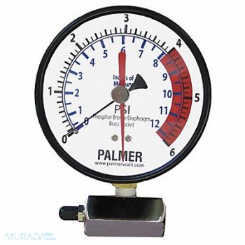 WAHL K4555 Gas Test Gauge 6 PSI-12 In Hg, 6PEZ6
