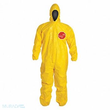 DUPONT Hooded Coverall Elastic Yellow 4XL PK4, 6RRE7