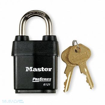 MASTER LOCK Keyed Padlock 7/8 in Rectangle Black, 6T407