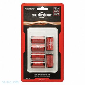SUREFIRE Battery Lithium Size 123A 3VDC PK6, 6TWF5