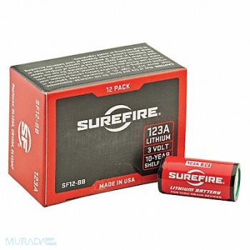 SUREFIRE Battery Lithium Size 123A 3VDC PK12, 6TWF6
