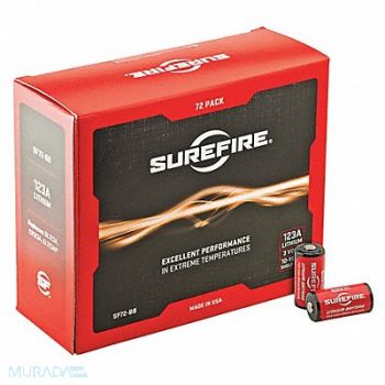SUREFIRE Battery Lithium Size 123A 3VDC PK72, 6TWF7