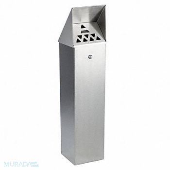 NO BUTTS BIN CO. Cigarette Receptacle 1-3/4 gal Silver, 6UGC6