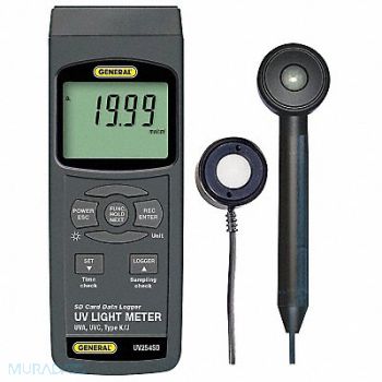 GENERAL UVA UVC Meter w/Datalogging SD Card, 6XAJ6