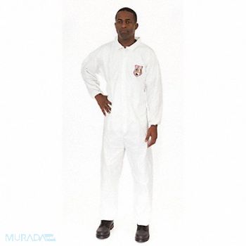 INTERNATIONAL ENVIROGUARD Collared Coverall Elastic White 4XL PK25, 6XMJ8