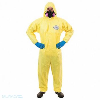 INTERNATIONAL ENVIROGUARD D8417 Hooded Coverall Elastic Yellow 4XL PK12, 6XMT1