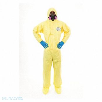 INTERNATIONAL ENVIROGUARD D8418 Hooded Coverall w/Boots Yellow 4XL PK12, 6XMT7