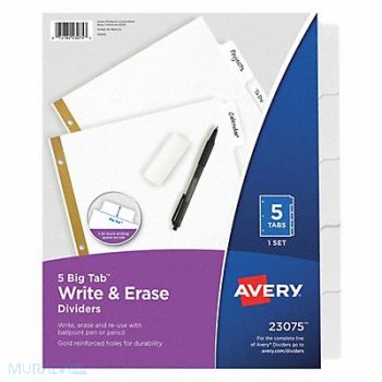 AVERY Binder Divider Write-On Tabs 5 Tabs Wht, 6XVX4