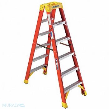 WERNER Twin Stepladder Fiberglass IA 6ft T6200, 6YG80