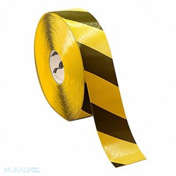 MIGHTY LINE Floor marking Black/Yellow 3inx3in Roll, 783G85