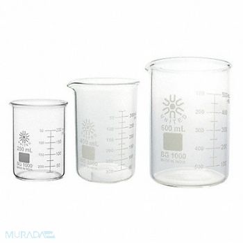 UNITED SCIENTIFIC Beaker Set Glass Low Form 250/400/600 mL, 783WT8