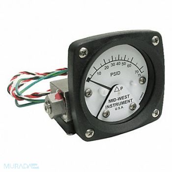 MIDWEST INSTRUMENT K4584 Differential Pressure Gauge and Switch, 783YR1