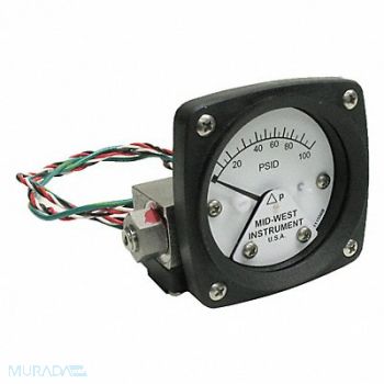 MIDWEST INSTRUMENT K4584 Differential Pressure Gauge and Switch, 783YR2