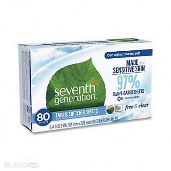SEVENTH GENERATION Fabric Softener Sheets Sheet 80 ct PK4, 785RU7