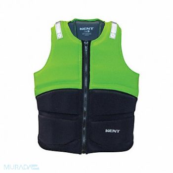KENT SAFETY Fishing Vest Zipper Hi-Vis Green, 792Y15