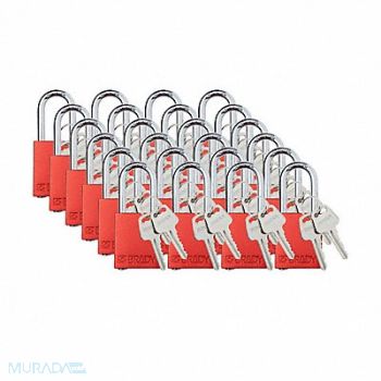 BRADY Padlock 6 Pins Red PK24, 793EG6