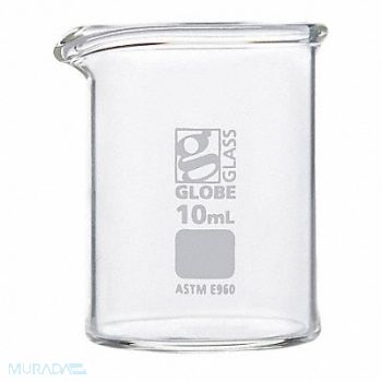 GLOBE SCIENTIFIC Beaker 0.34 oz 10 mL Low Form PK12, 793VX9