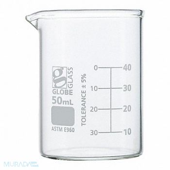 GLOBE SCIENTIFIC Beaker 1.69 oz 50 mL Low Form PK12, 793VY2