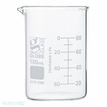 GLOBE SCIENTIFIC Beaker 3.38 oz 100 mL Low Form PK12, 793VY3